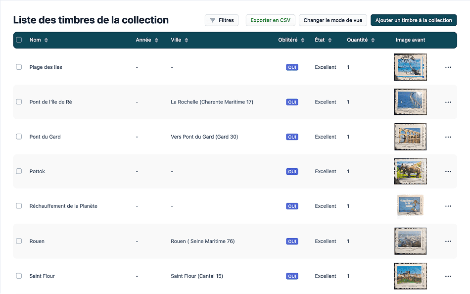 Listing timbre et inventaire