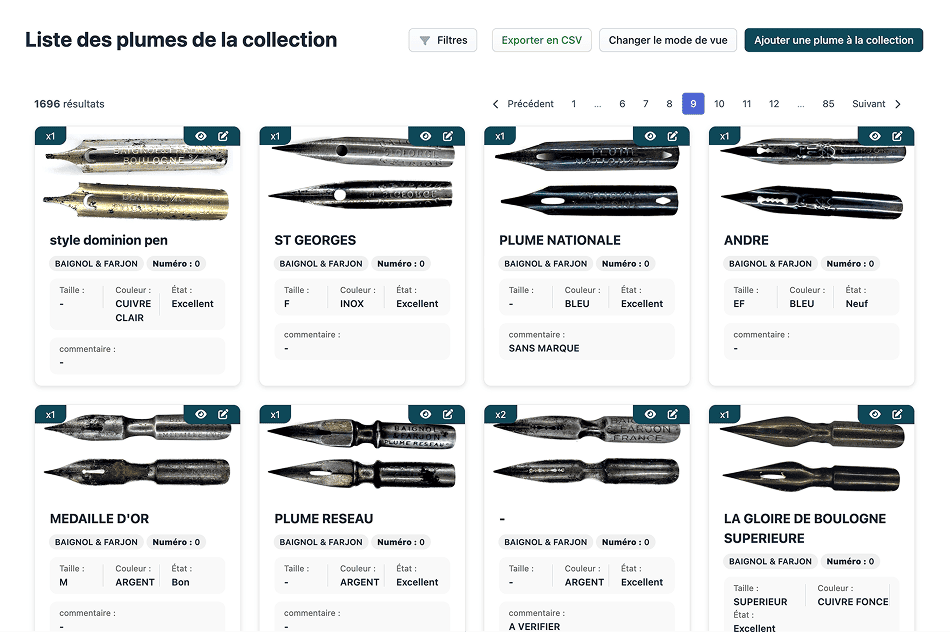 Plumes d'écriture anciennes et modernes