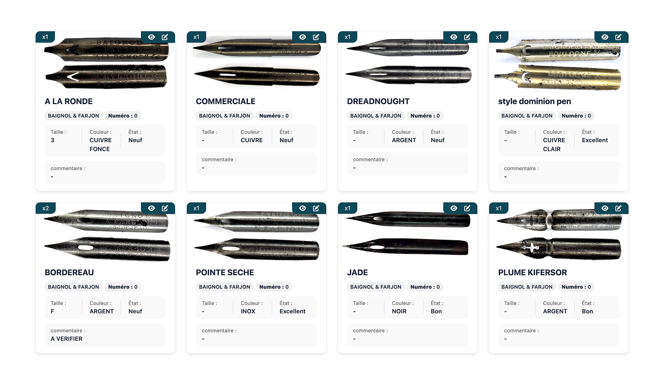 Liste de plume d'écriture ancienne